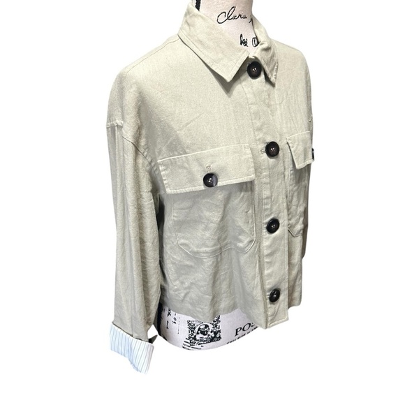 Zara Short Geen Button Down lightweight Jacket Sz Lrg - Picture 3 of 10